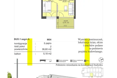 Rzut - Mieszkanie na sprzedaż 2 pokoje o powierzchni 36,6 m² - numer M54 w Apartamenty Dwa Światy etap II