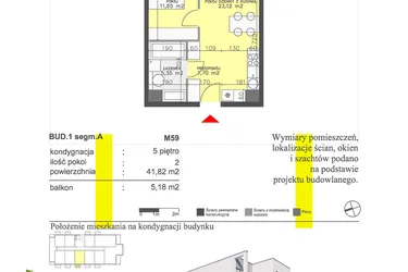 Rzut - Mieszkanie na sprzedaż 2 pokoje o powierzchni 41,82 m² - numer M59 w Apartamenty Dwa Światy etap II
