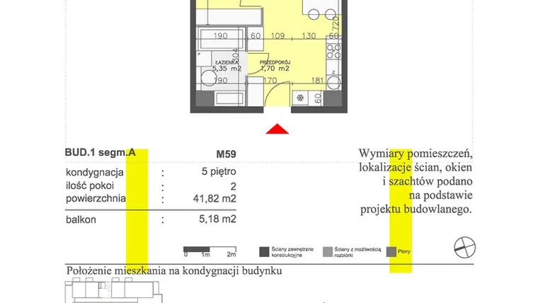 Rzut - Mieszkanie na sprzedaż 2 pokoje o powierzchni 41,82 m² - numer M59 w Apartamenty Dwa Światy etap II