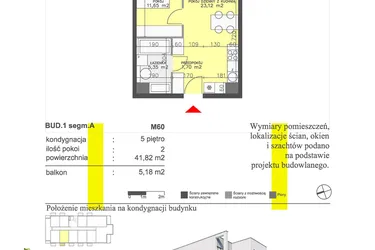 Rzut - Mieszkanie na sprzedaż 2 pokoje o powierzchni 41,82 m² - numer M60 w Apartamenty Dwa Światy etap II