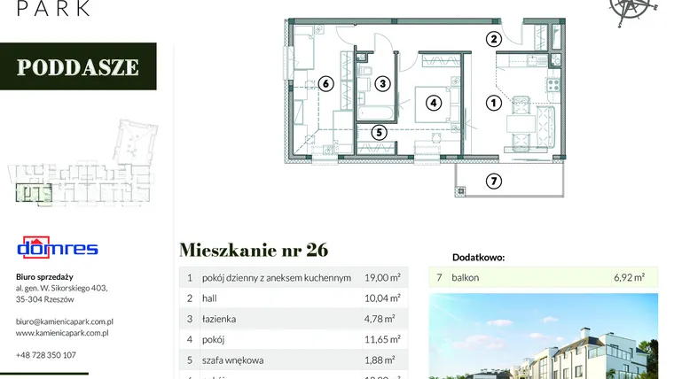 Rzut - Mieszkanie na sprzedaż 3 pokoje o powierzchni 61,15 m² - numer 26 w Kamienica Park