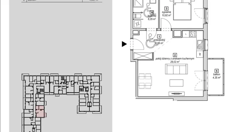 Rzut - Mieszkanie na sprzedaż 2 pokoje o powierzchni 51,97 m² - numer 1C-1-2 w Naramowice Odnova