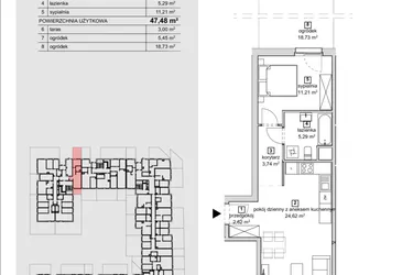 Rzut - Mieszkanie na sprzedaż 2 pokoje o powierzchni 47,48 m² - numer 2A-0-1 w Naramowice Odnova
