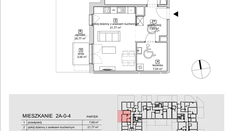 Rzut - Mieszkanie na sprzedaż 2 pokoje o powierzchni 52,38 m² - numer 2A-0-4 w Naramowice Odnova