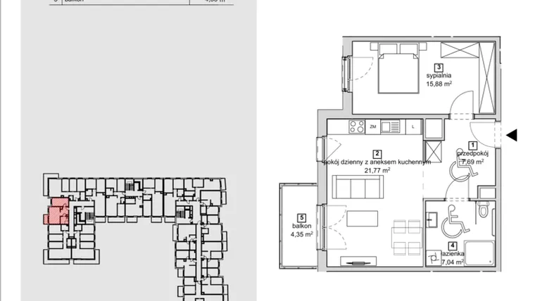 Rzut - Mieszkanie na sprzedaż 2 pokoje o powierzchni 52,38 m² - numer 2A-2-3 w Naramowice Odnova