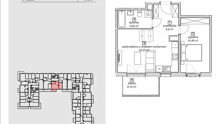 Rzut - Mieszkanie na sprzedaż 2 pokoje o powierzchni 49,15 m² - numer 2B-3-2 w Naramowice Odnova