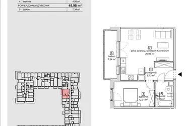 Rzut - Mieszkanie na sprzedaż 2 pokoje o powierzchni 49,98 m² - numer 2C-1-9 w Naramowice Odnova