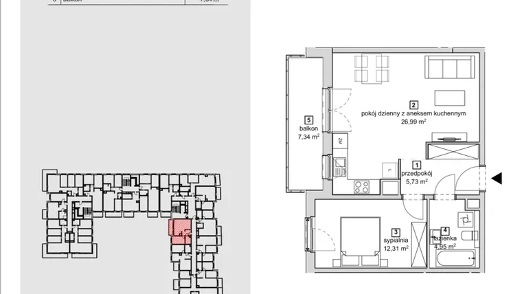 Rzut - Mieszkanie na sprzedaż 2 pokoje o powierzchni 49,98 m² - numer 2C-1-9 w Naramowice Odnova