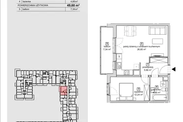 Rzut - Mieszkanie na sprzedaż 2 pokoje o powierzchni 49,6 m² - numer 2C-2-9 w Naramowice Odnova
