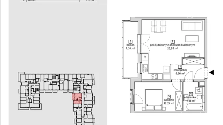Rzut - Mieszkanie na sprzedaż 2 pokoje o powierzchni 49,6 m² - numer 2C-2-9 w Naramowice Odnova