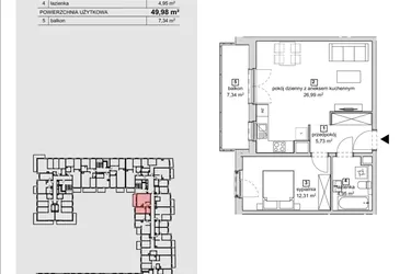 Rzut - Mieszkanie na sprzedaż 2 pokoje o powierzchni 49,98 m² - numer 2C-3-9 w Naramowice Odnova