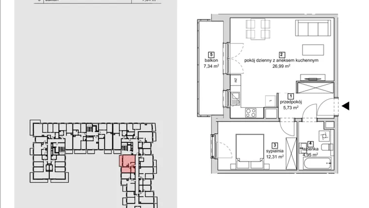 Rzut - Mieszkanie na sprzedaż 2 pokoje o powierzchni 49,98 m² - numer 2C-3-9 w Naramowice Odnova