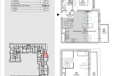 Rzut - Mieszkanie na sprzedaż 2 pokoje o powierzchni 70,85 m² - numer 2C-4-3 w Naramowice Odnova