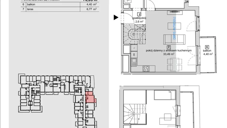 Rzut - Mieszkanie na sprzedaż 2 pokoje o powierzchni 70,85 m² - numer 2C-4-3 w Naramowice Odnova