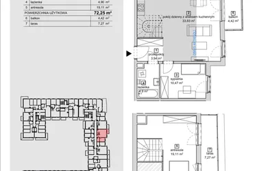 Rzut - Mieszkanie na sprzedaż 2 pokoje o powierzchni 72,25 m² - numer 2C-4-4 w Naramowice Odnova