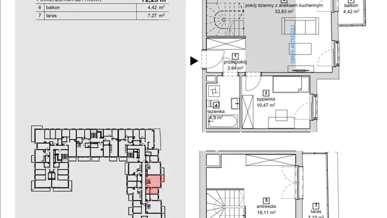 Rzut - Mieszkanie na sprzedaż 2 pokoje o powierzchni 72,25 m² - numer 2C-4-4 w Naramowice Odnova