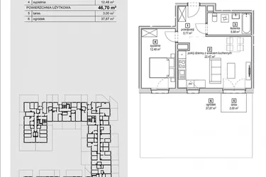 Rzut - Mieszkanie na sprzedaż 2 pokoje o powierzchni 47,05 m² - numer 2E-0-2 w Naramowice Odnova