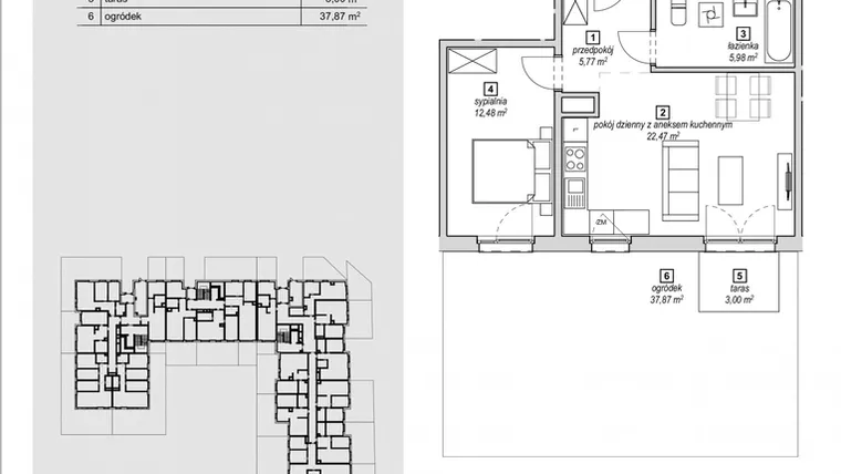 Rzut - Mieszkanie na sprzedaż 2 pokoje o powierzchni 47,05 m² - numer 2E-0-2 w Naramowice Odnova