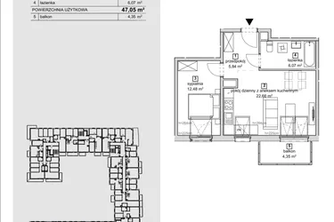 Rzut - Mieszkanie na sprzedaż 2 pokoje o powierzchni 47,05 m² - numer 2E-4-2 w Naramowice Odnova