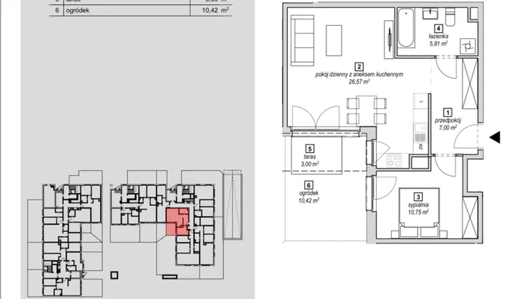 Rzut - Mieszkanie na sprzedaż 2 pokoje o powierzchni 50,13 m² - numer 3A-0-4 w Naramowice Odnova