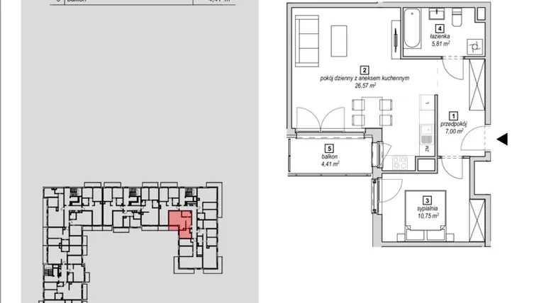 Rzut - Mieszkanie na sprzedaż 2 pokoje o powierzchni 50,13 m² - numer 3A-1-4 w Naramowice Odnova