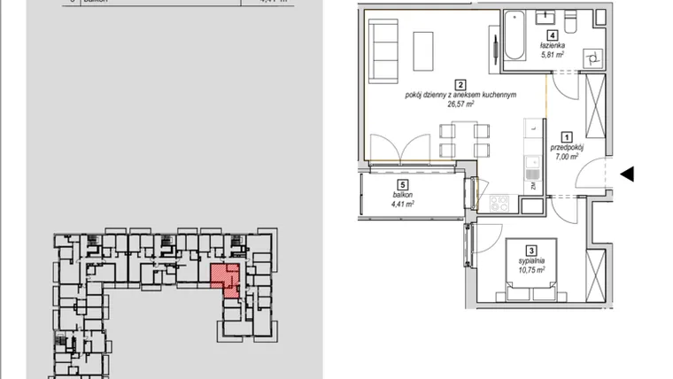 Rzut - Mieszkanie na sprzedaż 2 pokoje o powierzchni 50,13 m² - numer 3A-2-4 w Naramowice Odnova