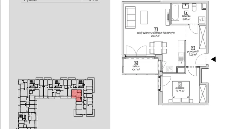 Rzut - Mieszkanie na sprzedaż 2 pokoje o powierzchni 50,13 m² - numer 3A-3-4 w Naramowice Odnova