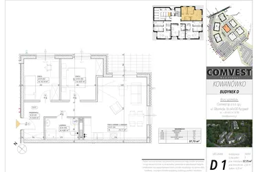 Rzut - Mieszkanie na sprzedaż 3 pokoje o powierzchni 57,75 m² - numer D1 w Kowanówko