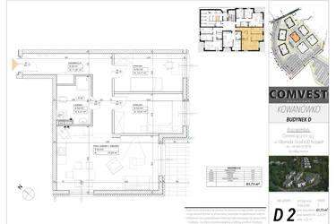 Rzut - Mieszkanie na sprzedaż 3 pokoje o powierzchni 61,73 m² - numer D2 w Kowanówko
