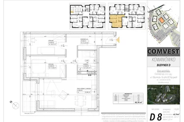 Rzut - Mieszkanie na sprzedaż 3 pokoje o powierzchni 62,76 m² - numer D8 w Kowanówko