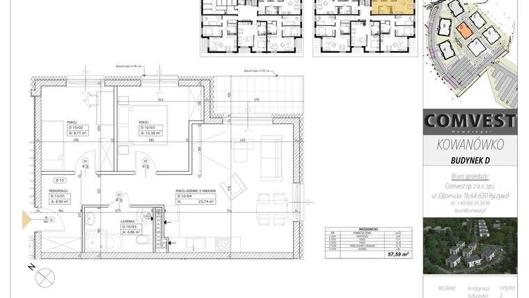 Rzut - Mieszkanie na sprzedaż 3 pokoje o powierzchni 57,69 m² - numer D10 w Kowanówko