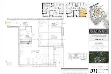 Rzut - Mieszkanie na sprzedaż 3 pokoje o powierzchni 61,48 m² - numer D11 w Kowanówko
