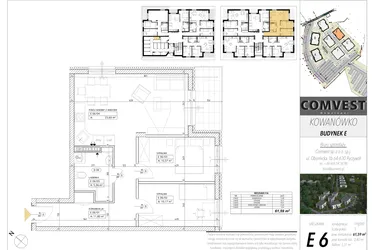 Rzut - Mieszkanie na sprzedaż 3 pokoje o powierzchni 61,59 m² - numer E6 w Kowanówko