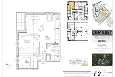 Rzut - Mieszkanie na sprzedaż 3 pokoje o powierzchni 58,49 m² - numer F2 w Kowanówko