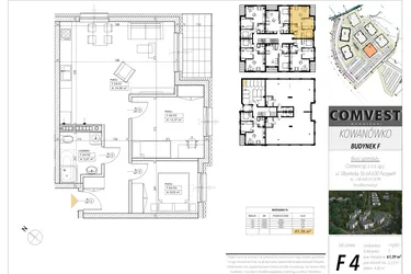 Rzut - Mieszkanie na sprzedaż 3 pokoje o powierzchni 61,39 m² - numer F4 w Kowanówko