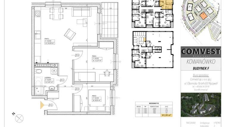 Rzut - Mieszkanie na sprzedaż 3 pokoje o powierzchni 61,39 m² - numer F10 w Kowanówko