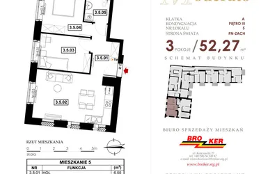 Rzut - Mieszkanie na sprzedaż 3 pokoje o powierzchni 54,56 m² - numer A5 w Moderato I