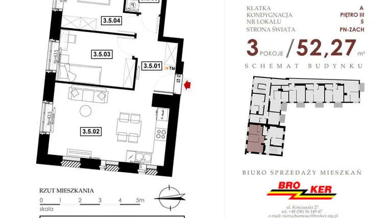 Rzut - Mieszkanie na sprzedaż 3 pokoje o powierzchni 54,56 m² - numer A5 w Moderato I