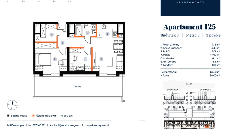 Rzut - Mieszkanie na sprzedaż 2 pokoje o powierzchni 60,33 m² - numer 125 w Apartamenty Marina Rogowo