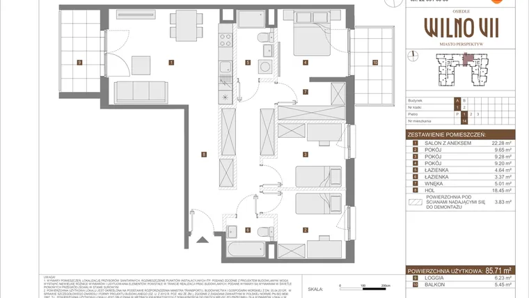 Rzut - Mieszkanie na sprzedaż 4 pokoje o powierzchni 85,71 m² - numer I.A.14 w Osiedle Wilno