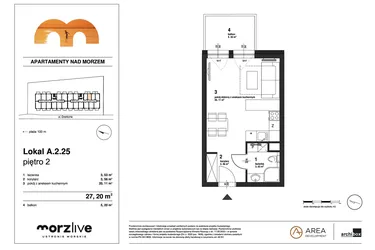 Rzut - Mieszkanie na sprzedaż 1 pokój o powierzchni 27,2 m² - numer A.2.25 w Morzlive