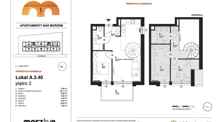 Rzut - Mieszkanie na sprzedaż 4 pokoje o powierzchni 71,11 m² - numer A.3.40 w Morzlive