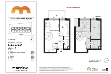 Rzut - Mieszkanie na sprzedaż 4 pokoje o powierzchni 71,25 m² - numer A.3.46 w Morzlive