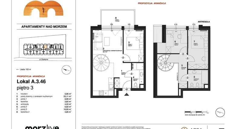 Rzut - Mieszkanie na sprzedaż 4 pokoje o powierzchni 71,25 m² - numer A.3.46 w Morzlive