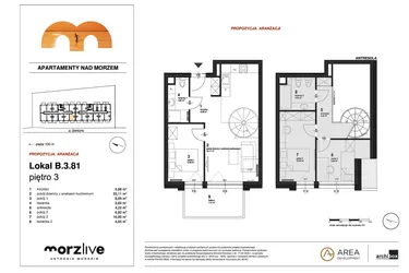 Rzut - Mieszkanie na sprzedaż 4 pokoje o powierzchni 71,36 m² - numer B.3.81 w Morzlive