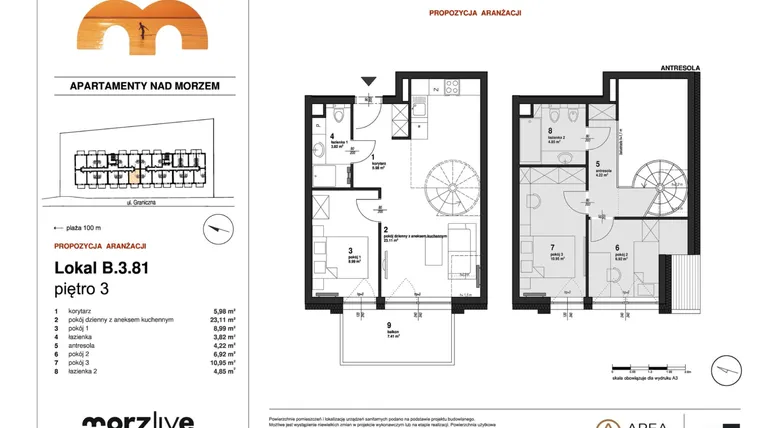 Rzut - Mieszkanie na sprzedaż 4 pokoje o powierzchni 71,36 m² - numer B.3.81 w Morzlive
