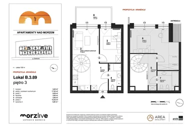 Rzut - Mieszkanie na sprzedaż 3 pokoje o powierzchni 61,85 m² - numer B.3.89 w Morzlive