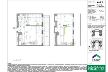 Rzut - Mieszkanie na sprzedaż 3 pokoje o powierzchni 73,86 m² - numer A.4.1. w Apartamenty Płużnicka