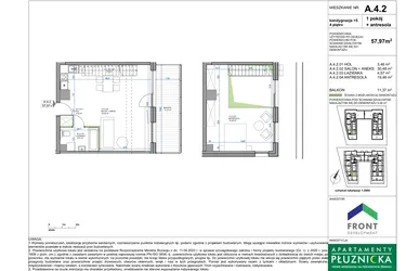 Rzut - Mieszkanie na sprzedaż 2 pokoje o powierzchni 57,97 m² - numer A.4.2. w Apartamenty Płużnicka