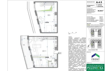 Rzut - Mieszkanie na sprzedaż 3 pokoje o powierzchni 88 m² - numer A.4.5. w Apartamenty Płużnicka